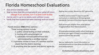 Summary of Florida homeschool evaluation requirements 